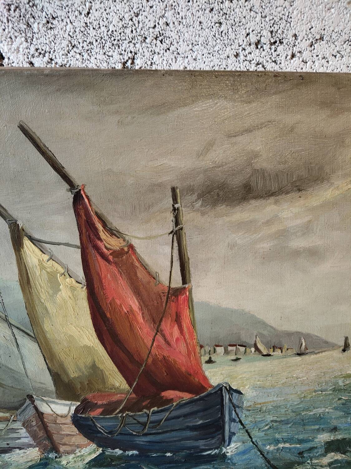 Oil on canvas of a Mediterranean seascape signed MG – 1950s/70s