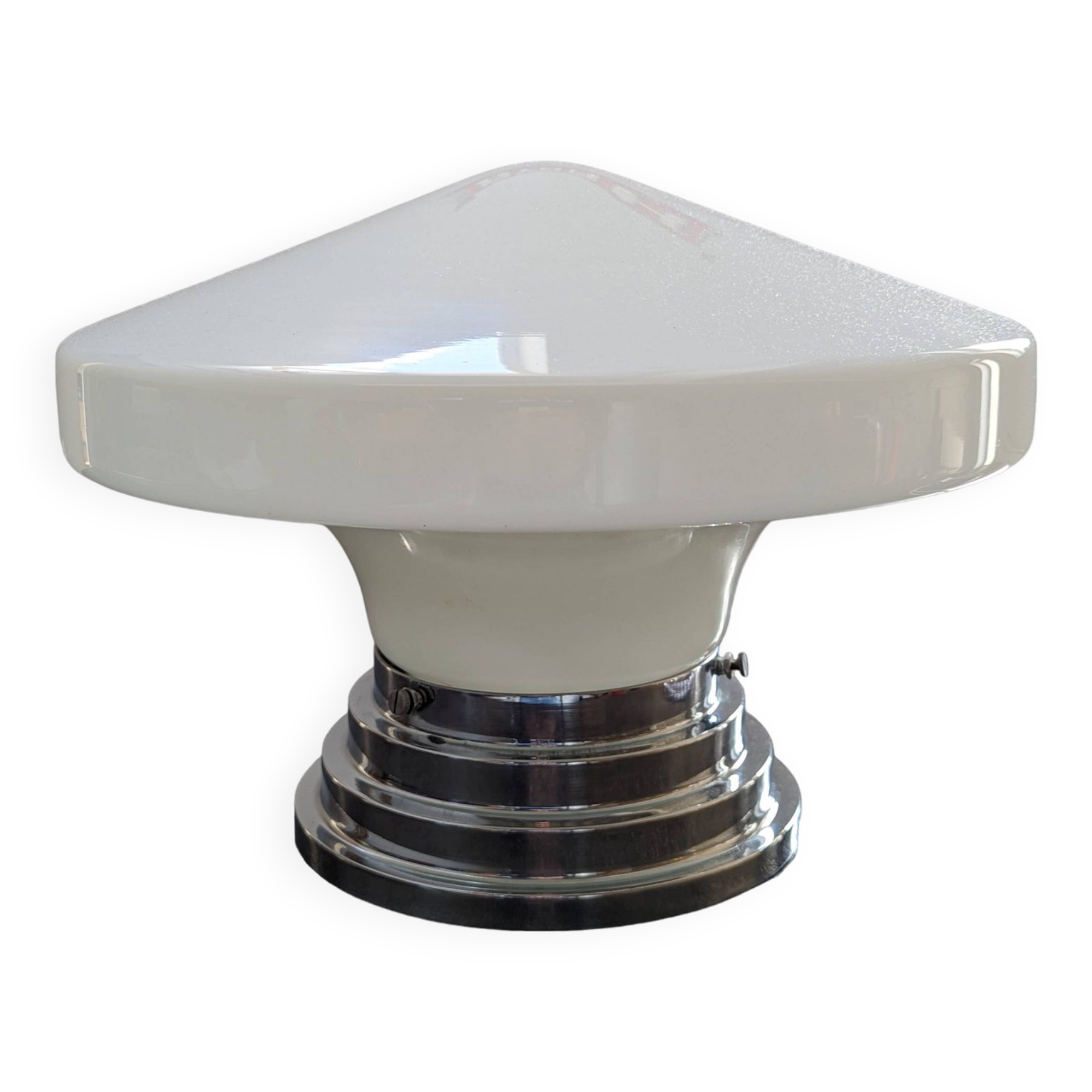 Ancien grand plafonnier skyscraper lampe à poser opaline Bahaus Art déco 1930 Ø 31 cm