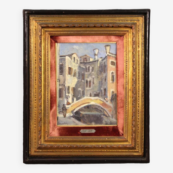 Signed painting on tablet, Carlo Goldoni's house in Venice