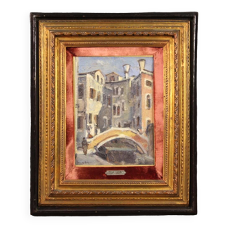 Signed painting on tablet, Carlo Goldoni's house in Venice