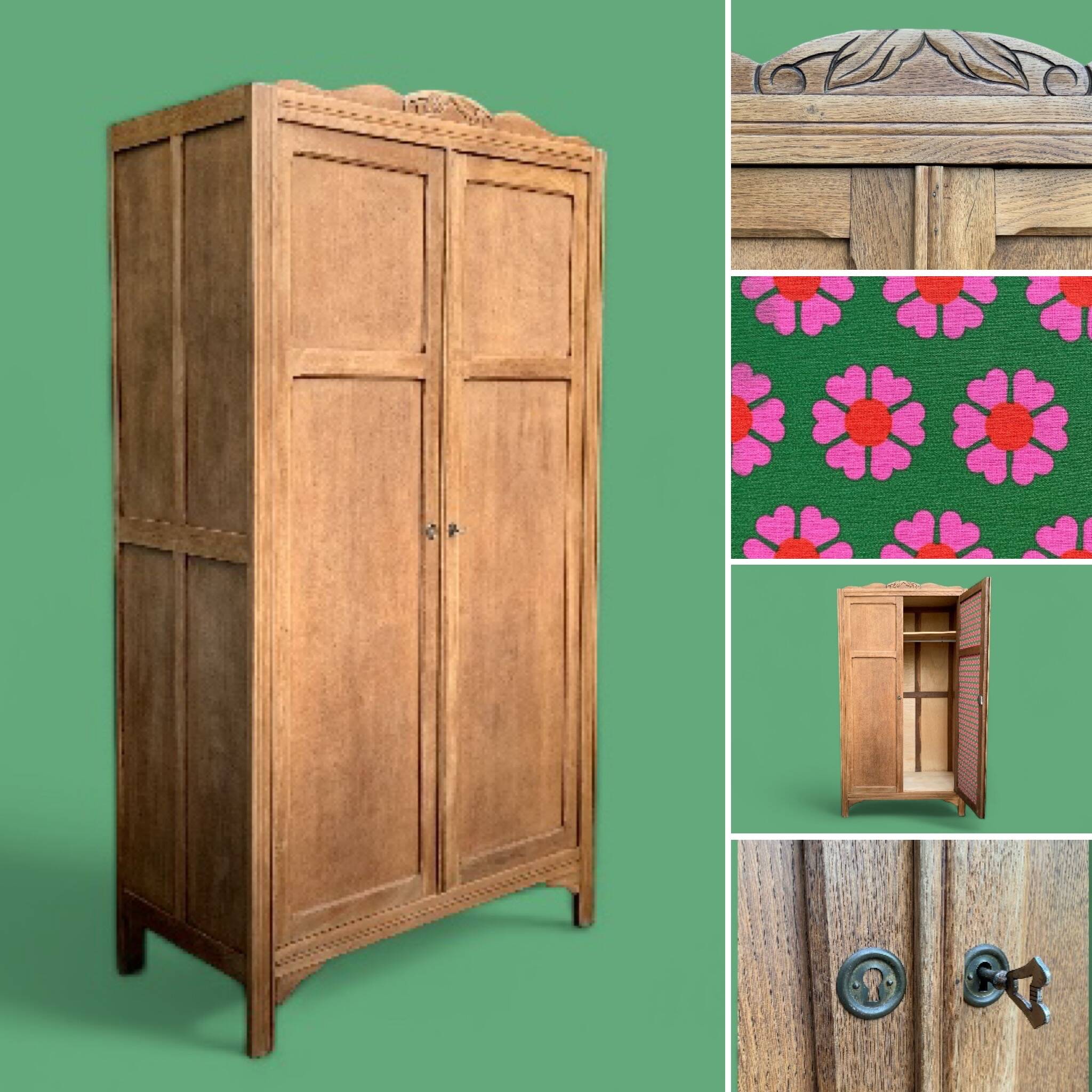 Parisian wardrobe, art deco raw wood wardrobe, 1930