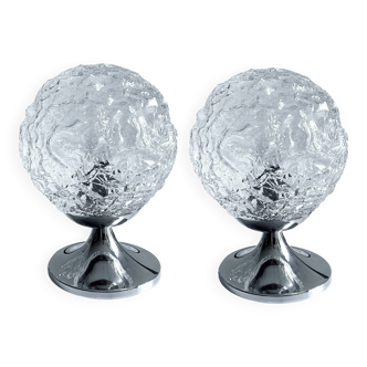 Paire Lampes Chevet Vintage Verre Bulle