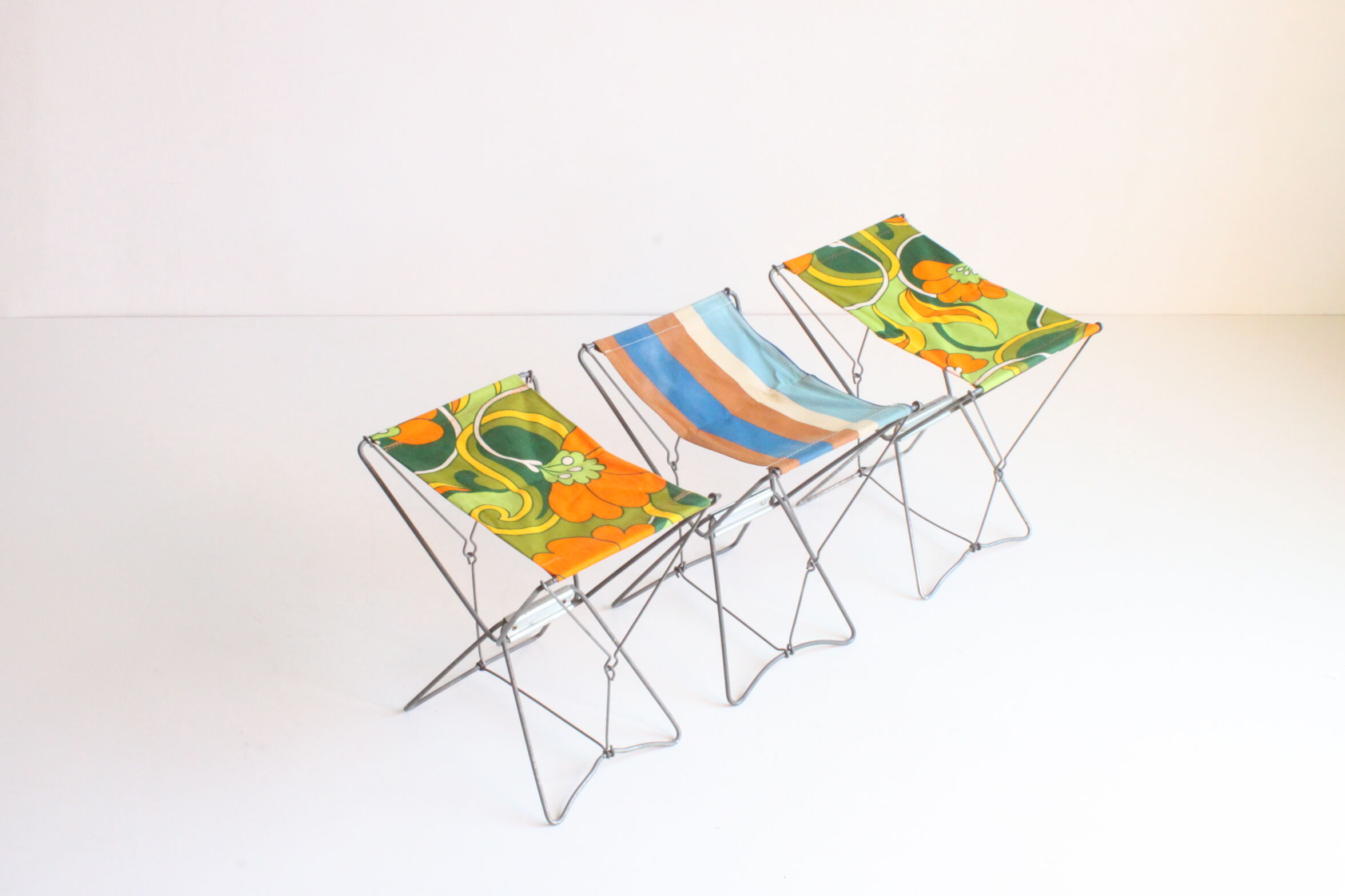 Nomad folding camping stools, France 1950s, set of three.