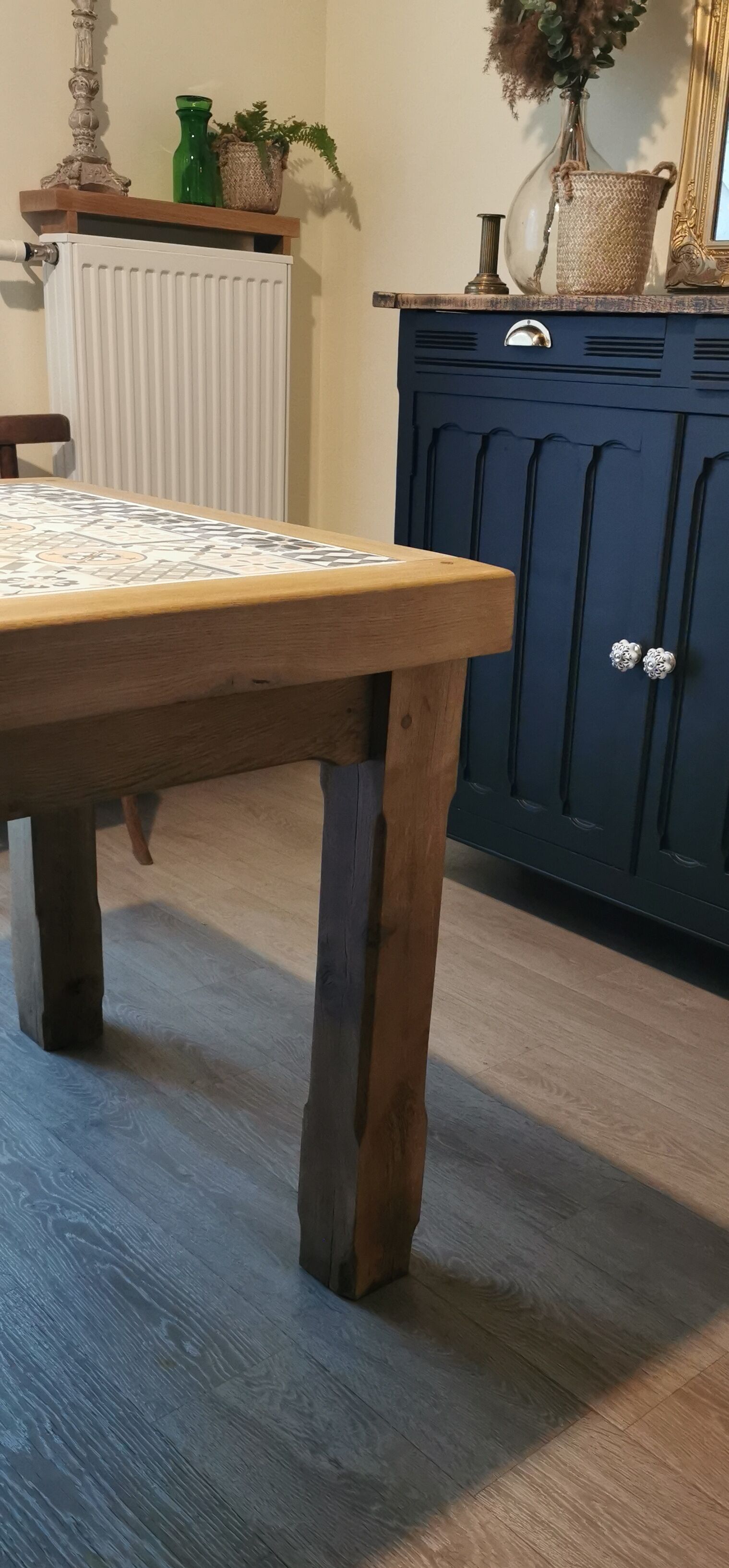 Farmhouse table cement tiles