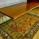 Teak table with chromed tubular metal base
