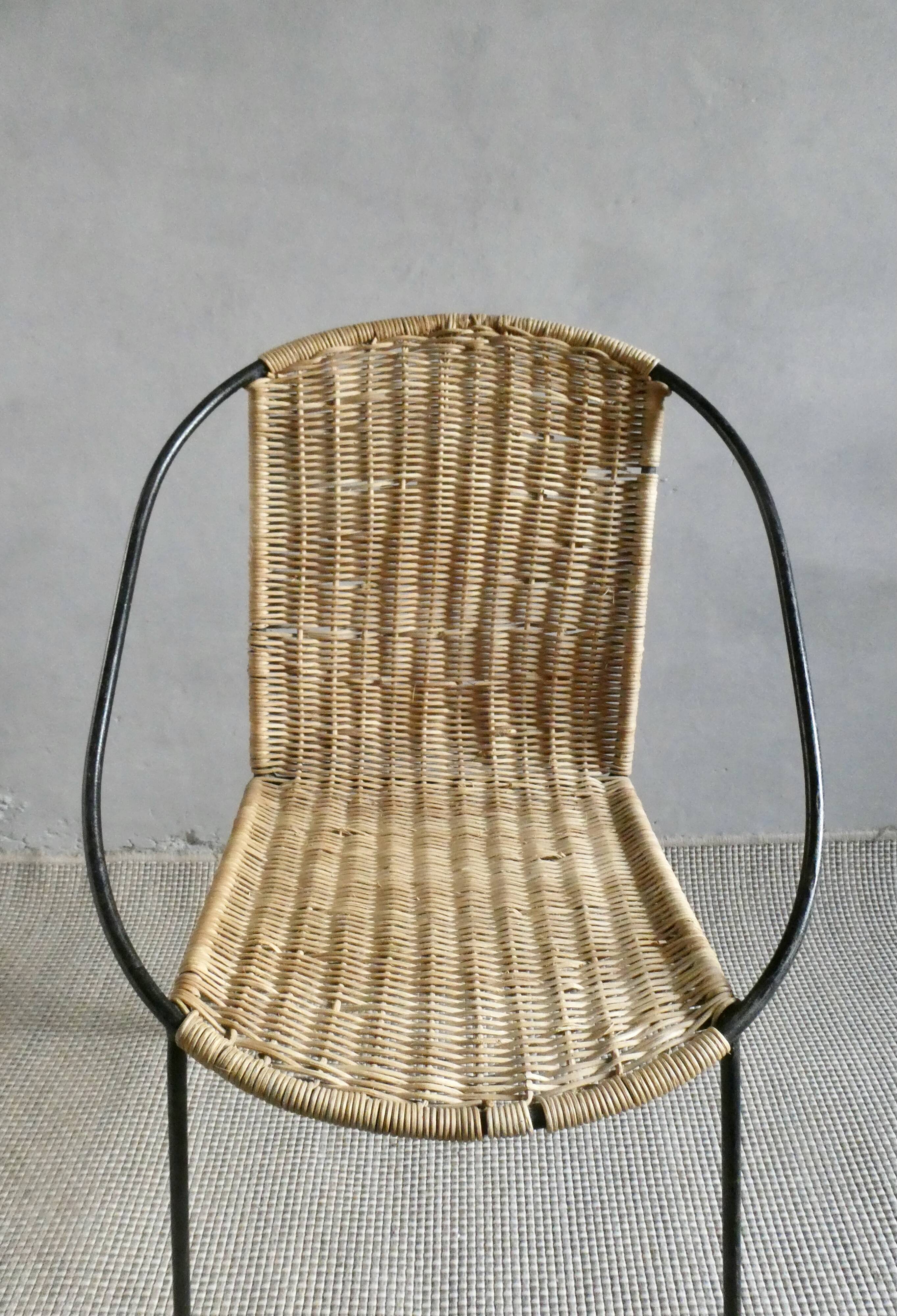 Children's armchair in iron and rattan, vintage