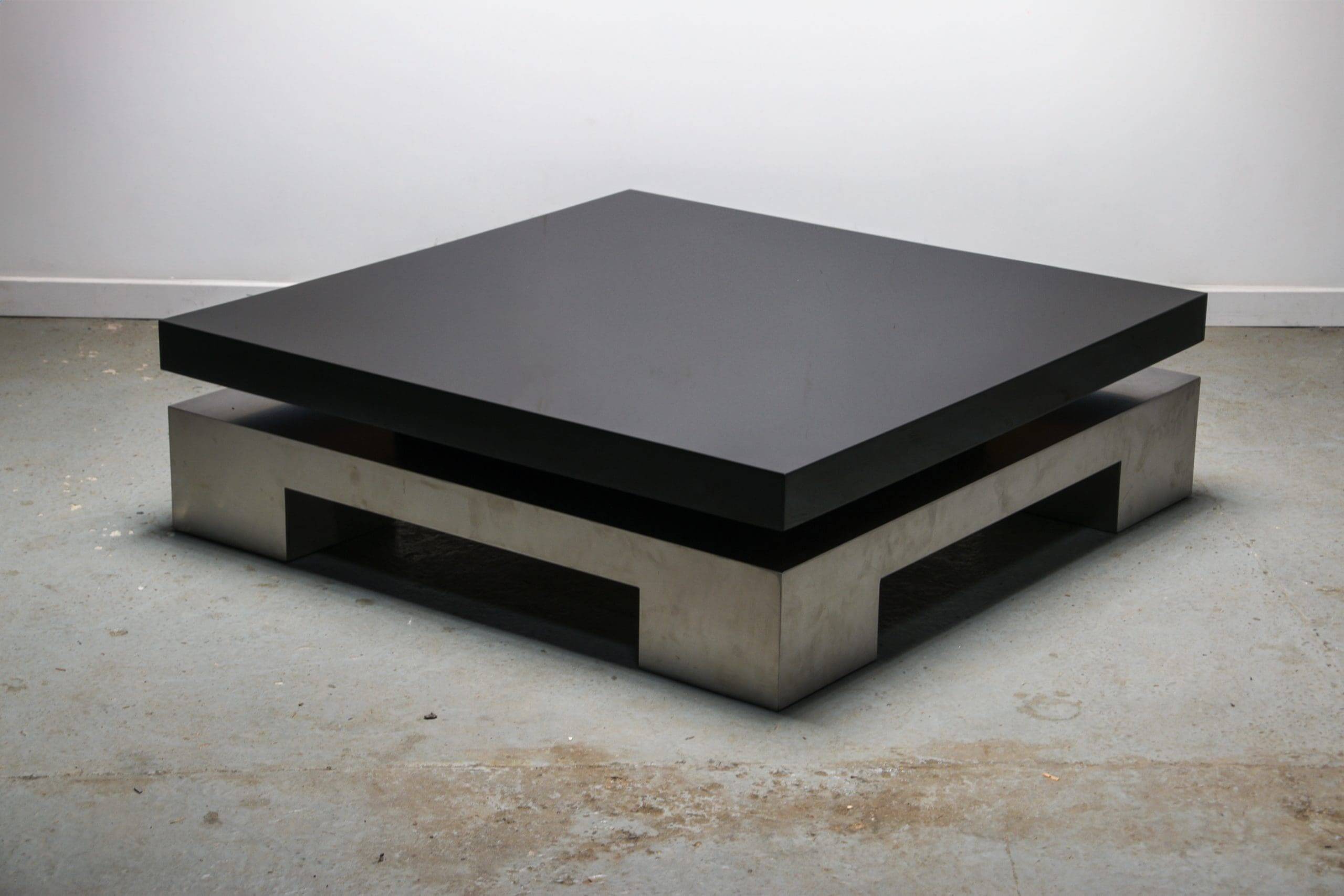 Nadine Charteret high gloss black and brushed metal coffee table circa 1970