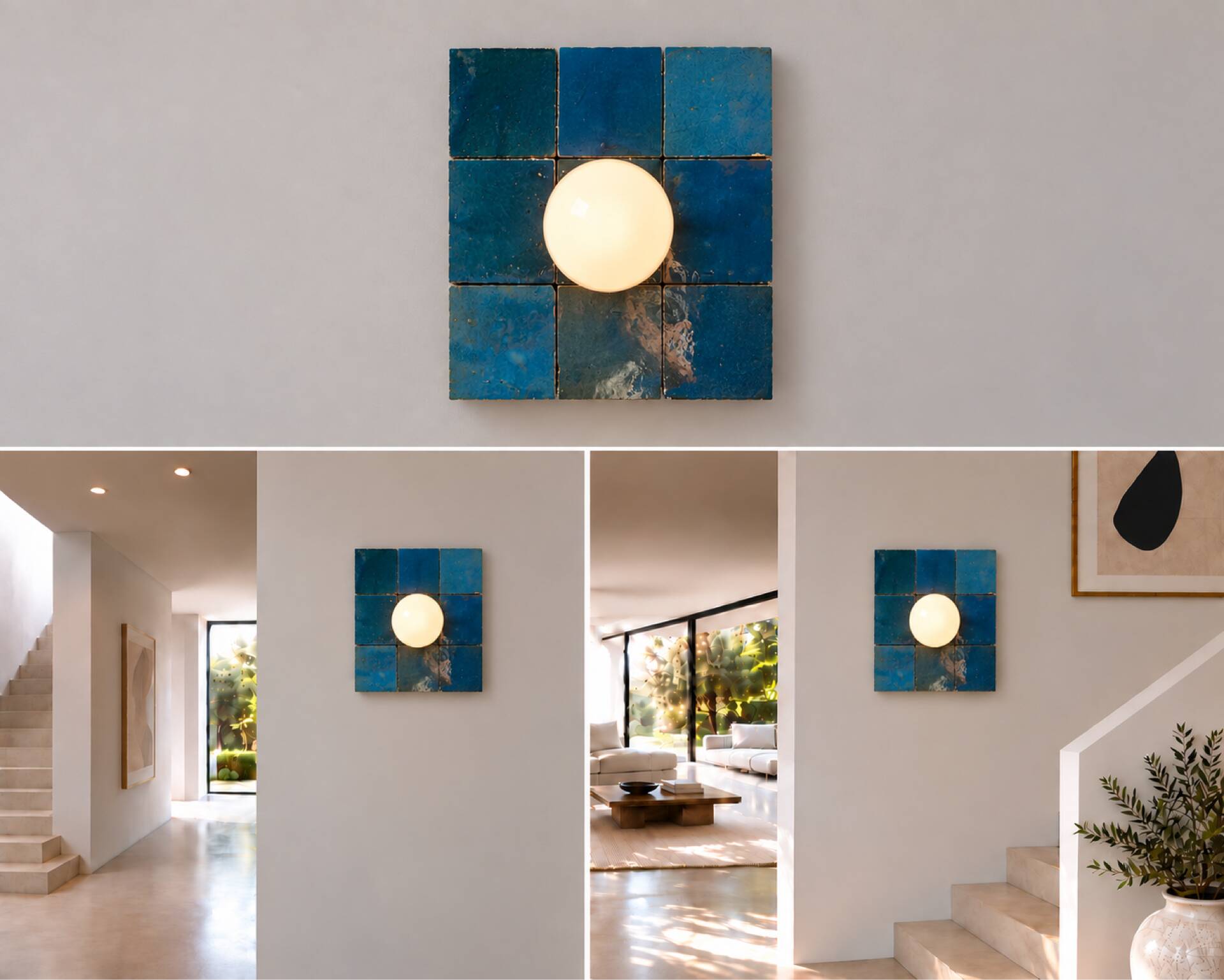 Blue zellige wall light
