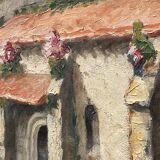 Huile sur panneau R. Luvinel ou Luvinet signature à identifier maison fleurs 1932