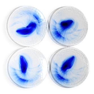 Set of 4 Mid-Century Bormioli Rocco Swirl Glass Dinner Plates / Italy / 199