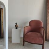 Armchair art deco pink velvet trim
