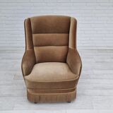 1960s, Danish high back armchair, original upholstery, green velour