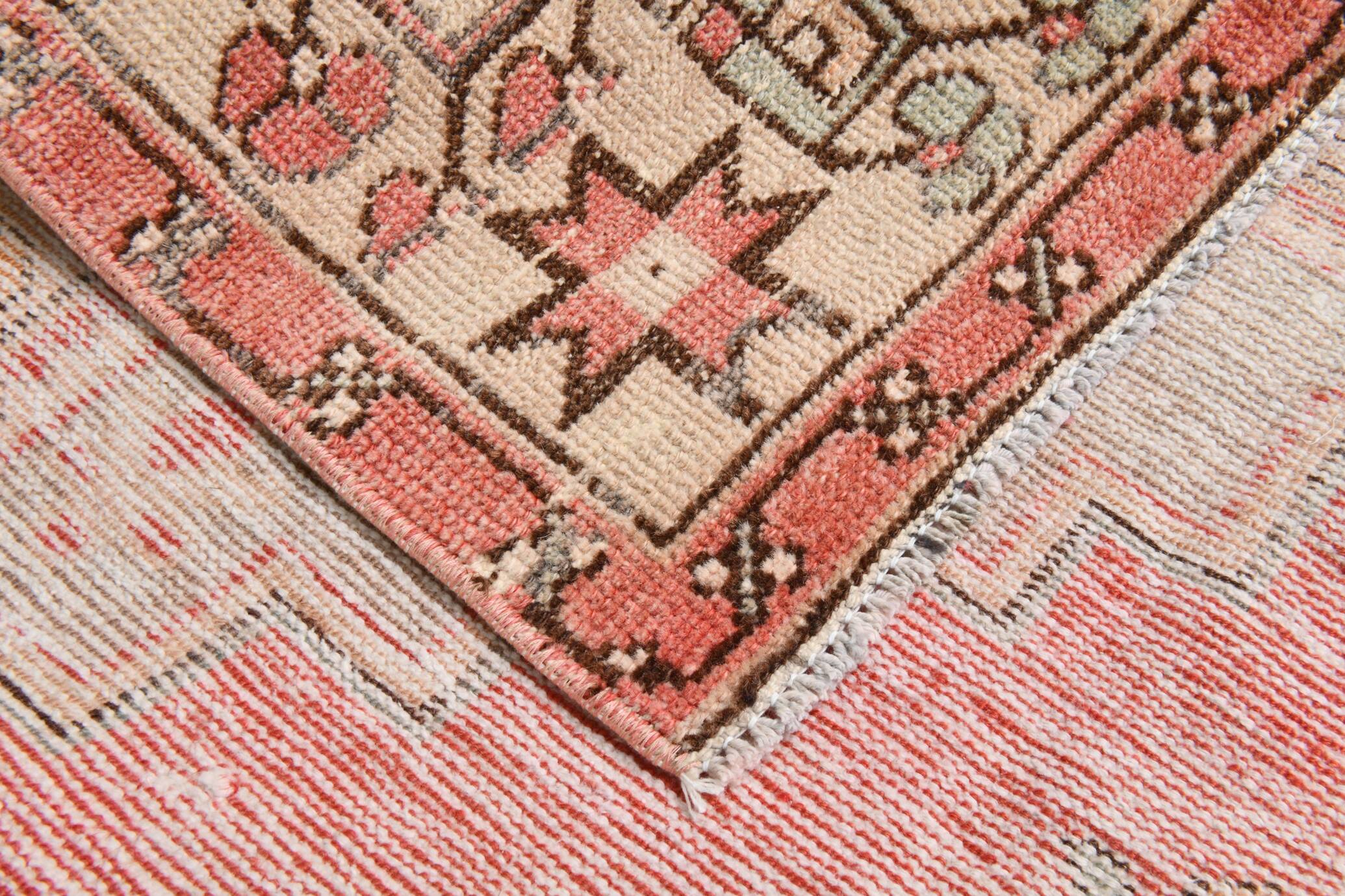 4x8 Red Cream Handmade Oriental Vintage Rug, 117x230Cm