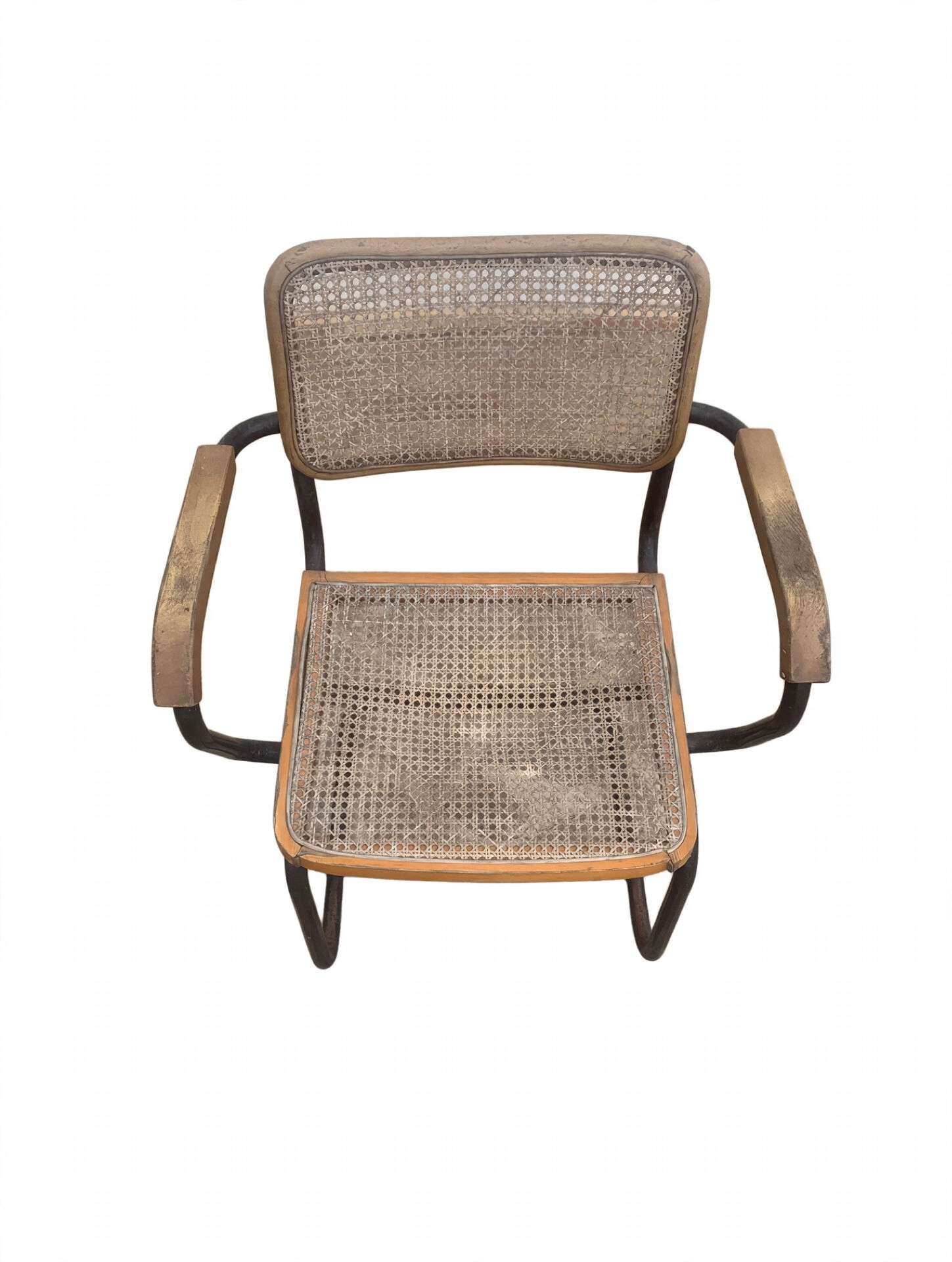 Fauteuil cantilever 1950s fer massif et cannage - Proto Cesca - La mam