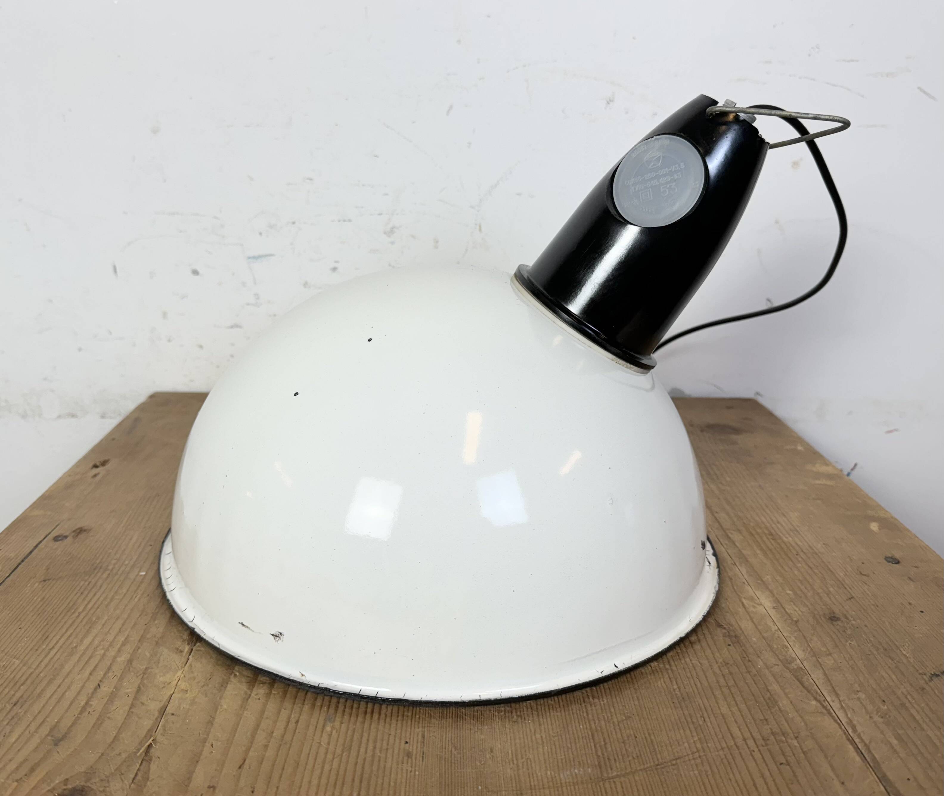Industrial Soviet White Enamel Pendant Lamp, 1960s