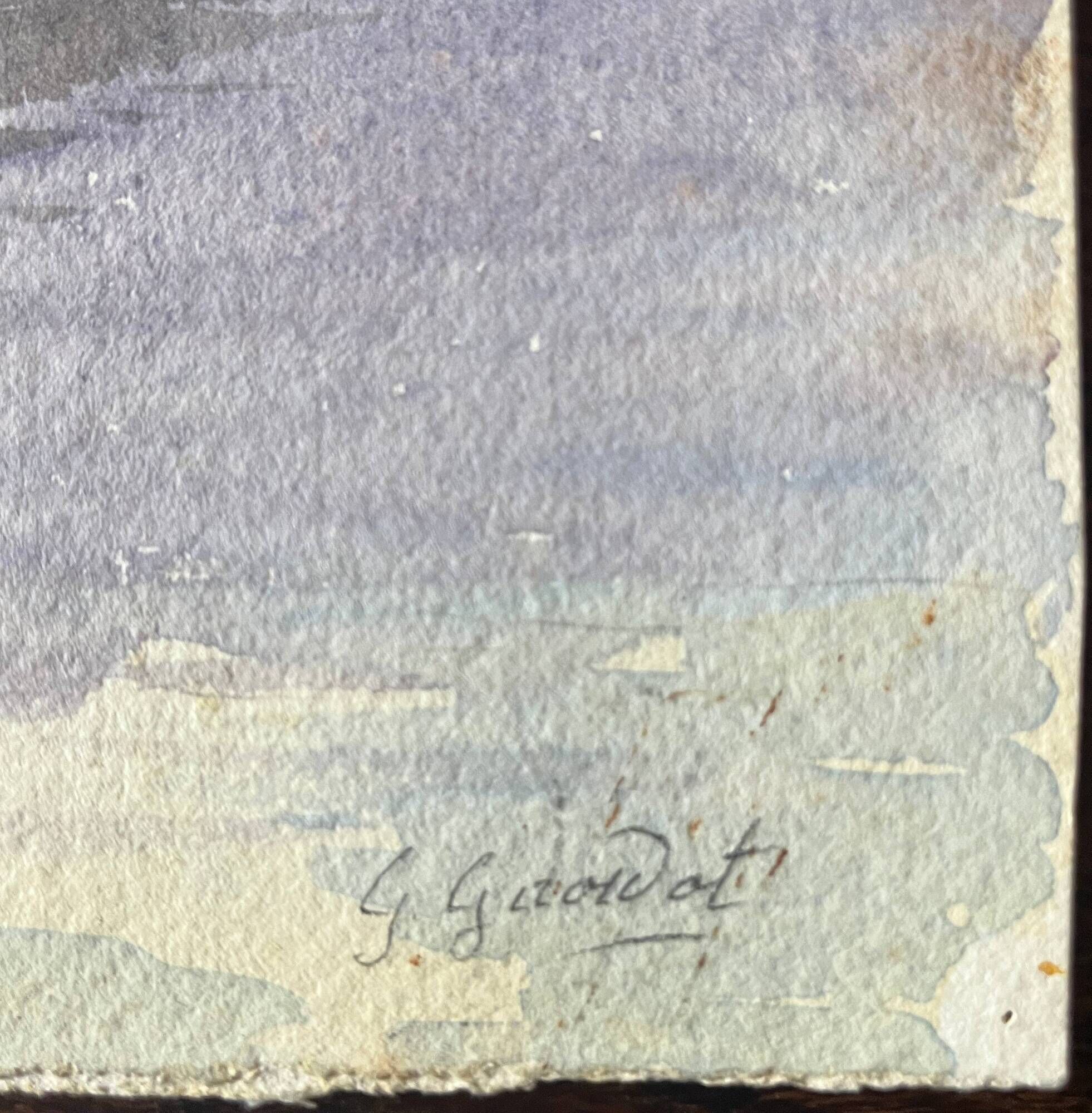 Tableau, aquarelle G. Girardot (1856-1914), Paysage aux barques vers 1903