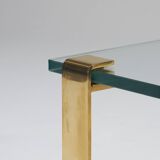 Table basse carrée en verre et laiton, ronald schmidt, 1980s