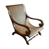 Fauteuil colonial rotin et bois ancien