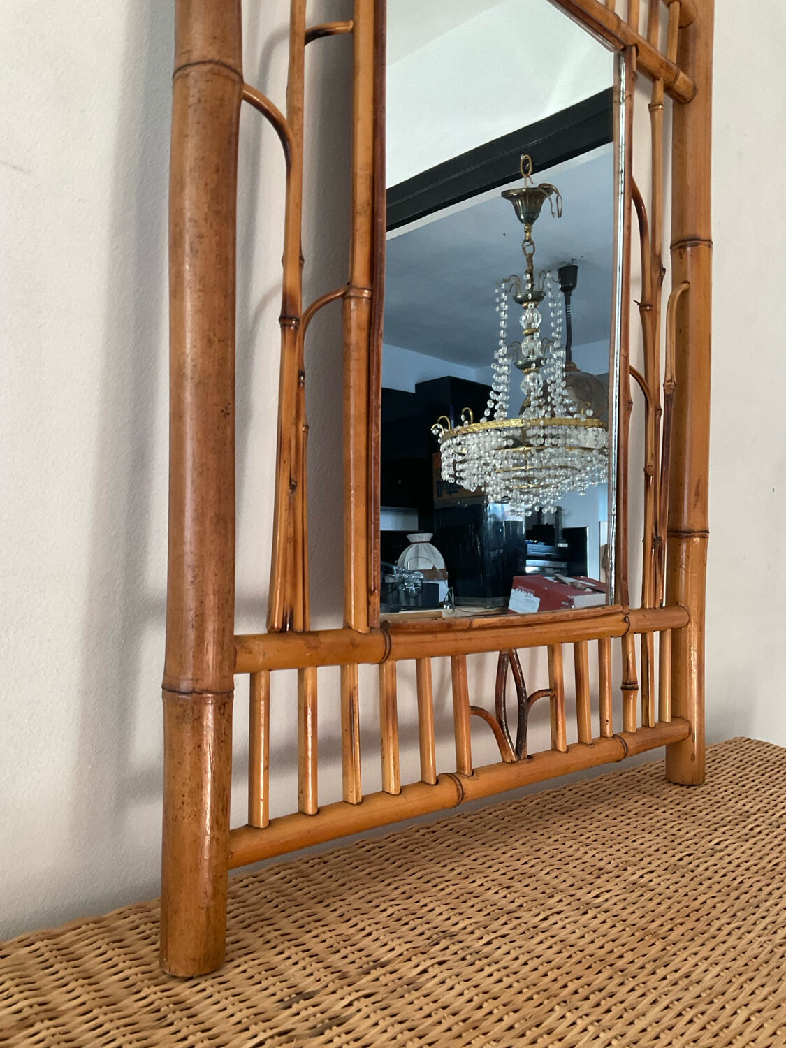 Rattan mirror from the 1950s-60s