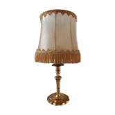 Lampe ancienne en acier doré et abat-jour en nacre années 60-70