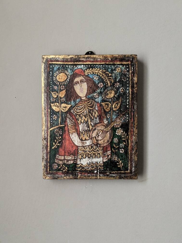 Antique wood painting old craft panel