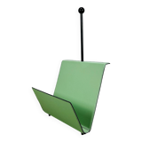 Postmodern magazine rack by Porada Arredi, green leather, 80s memphis