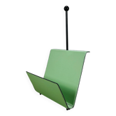 Postmodern magazine rack by Porada Arredi, green leather, 1980s Memphis.