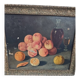 Still life on canvas by Rancière, depicting fruits and a carafe 1896.