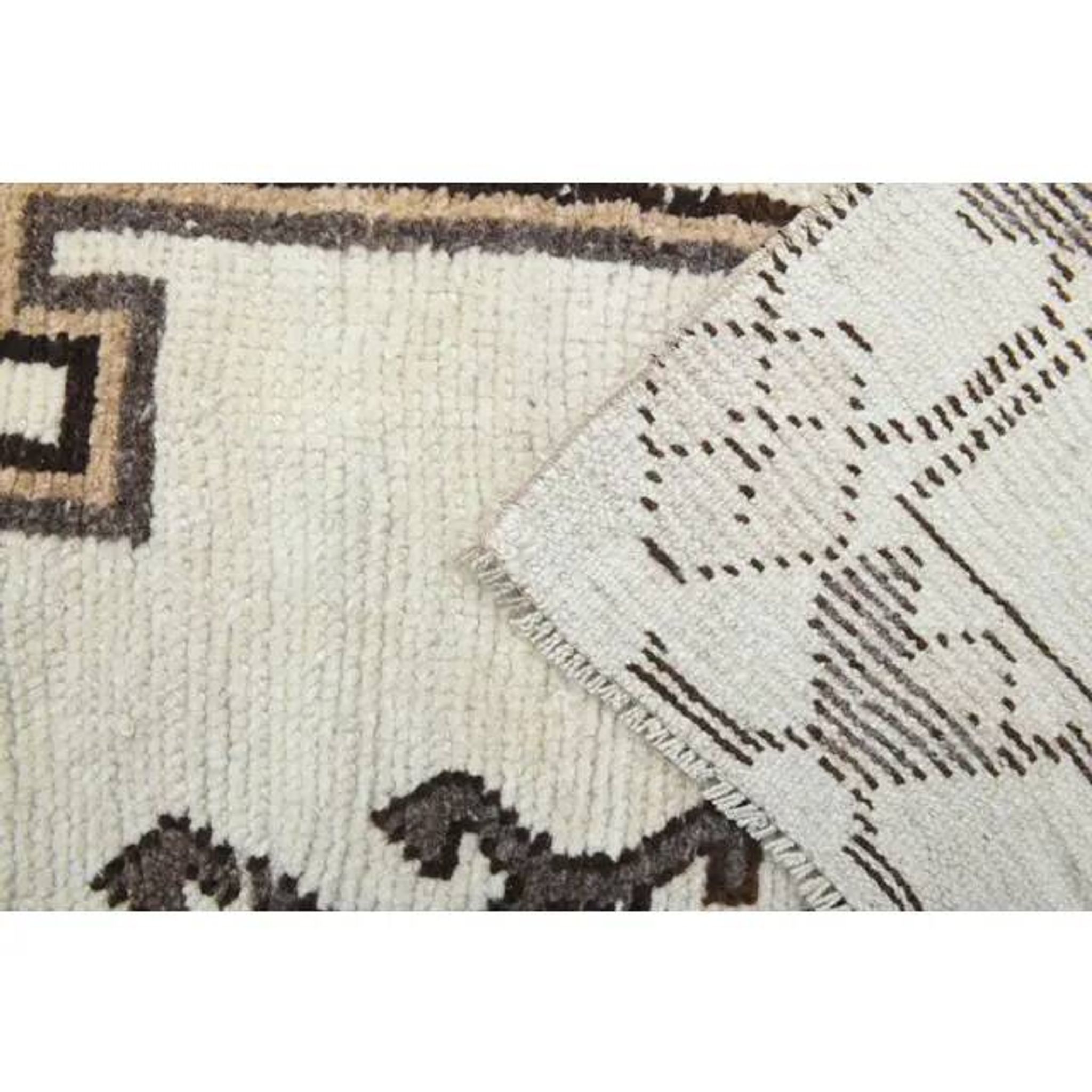 1970s Vintage Turkish Hand-Knotted Wool Cotton White Runner Rug  115x342
