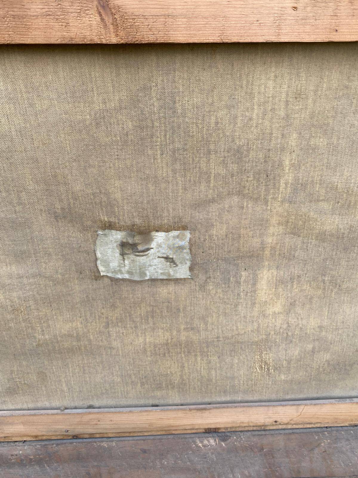 Oil painting on canvas, house and lake, 120x80cm