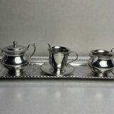 Service à café égoïste sur plateau métal argenté vers 1960