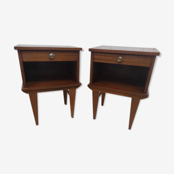 Pair of vintage bedside tables compass legs