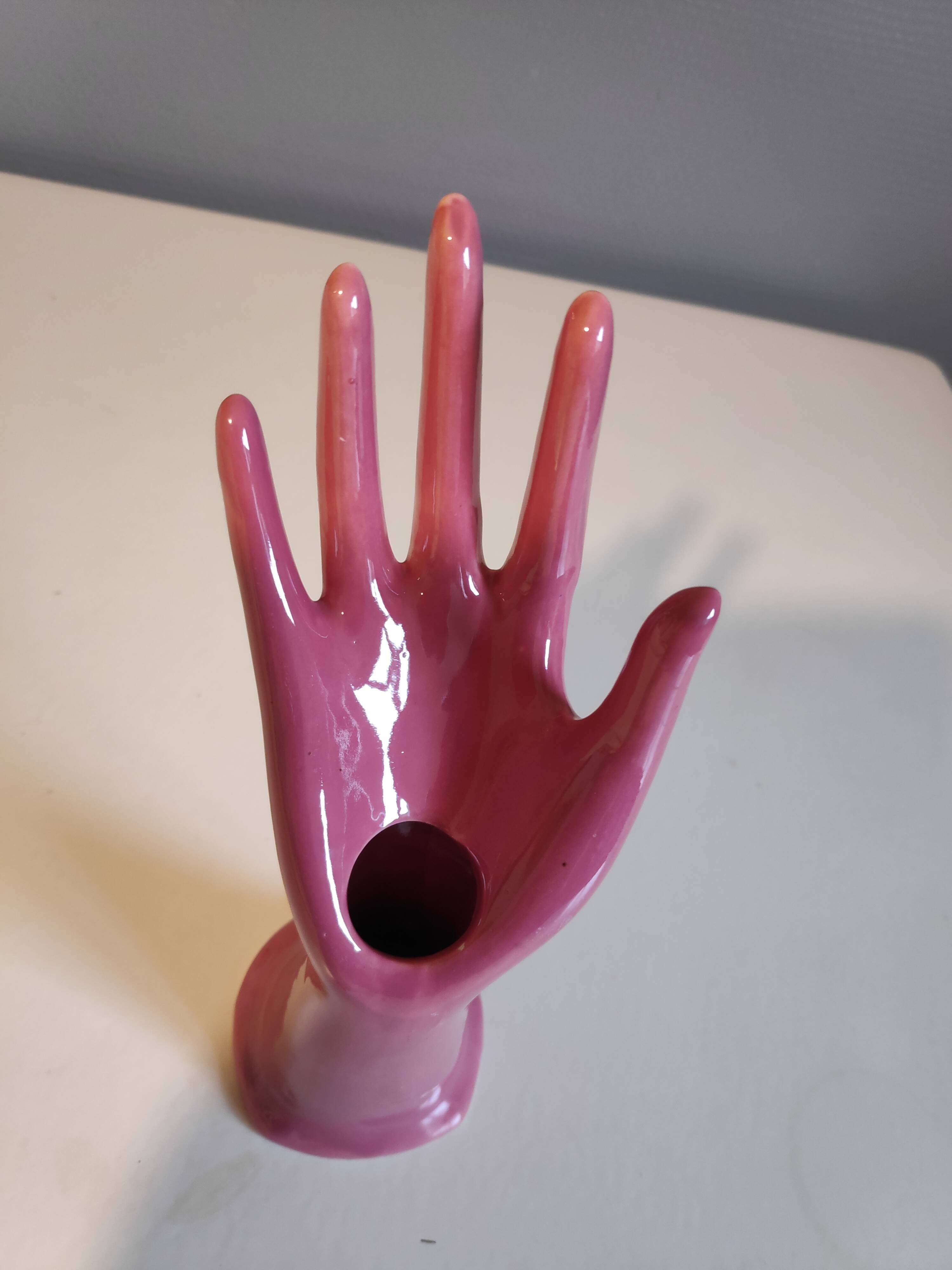 Hand pink ceramic soliflora