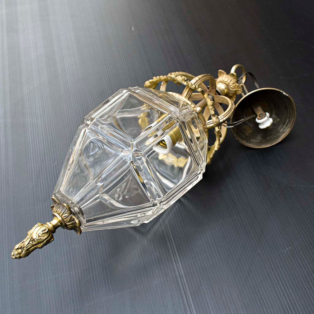 Lantern conical gilded beveled faceted glass old white XIXth
