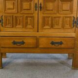 2-door, 2-drawer wardrobe in solid oak and wrought iron, rustic style, 1960s
