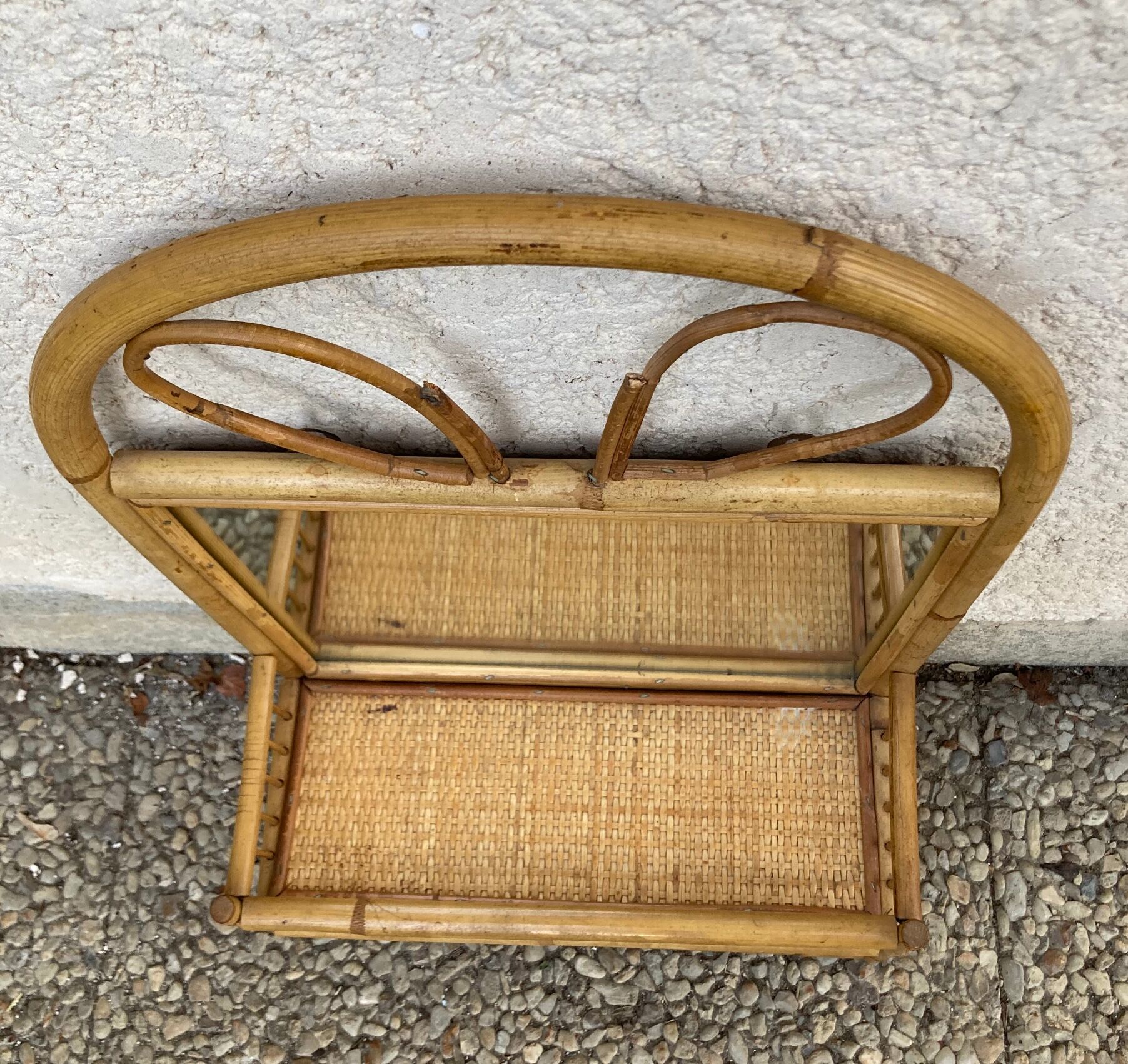 Vintage rattan wall shelf with mirror