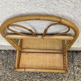 Vintage rattan wall shelf with mirror