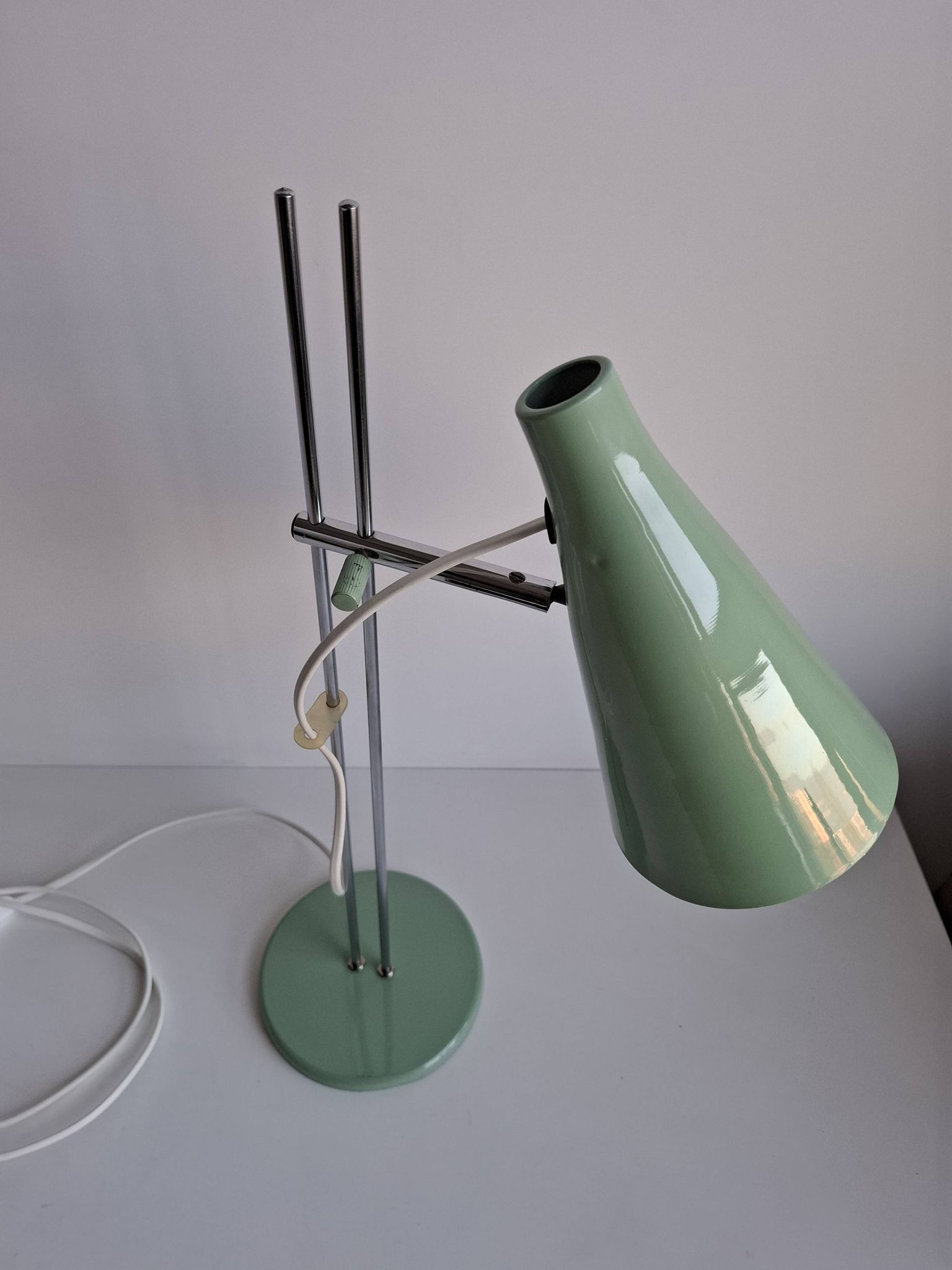 Josef Hůrka for Lidokov Midcentury Modern Table Lamp in Green Metal