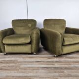 Pair of vintage armchairs from the 70s in green fabric, 1970