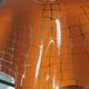 Polish ceiling lamp, orange hand-painted glass with wavy edge, 1970s-80s