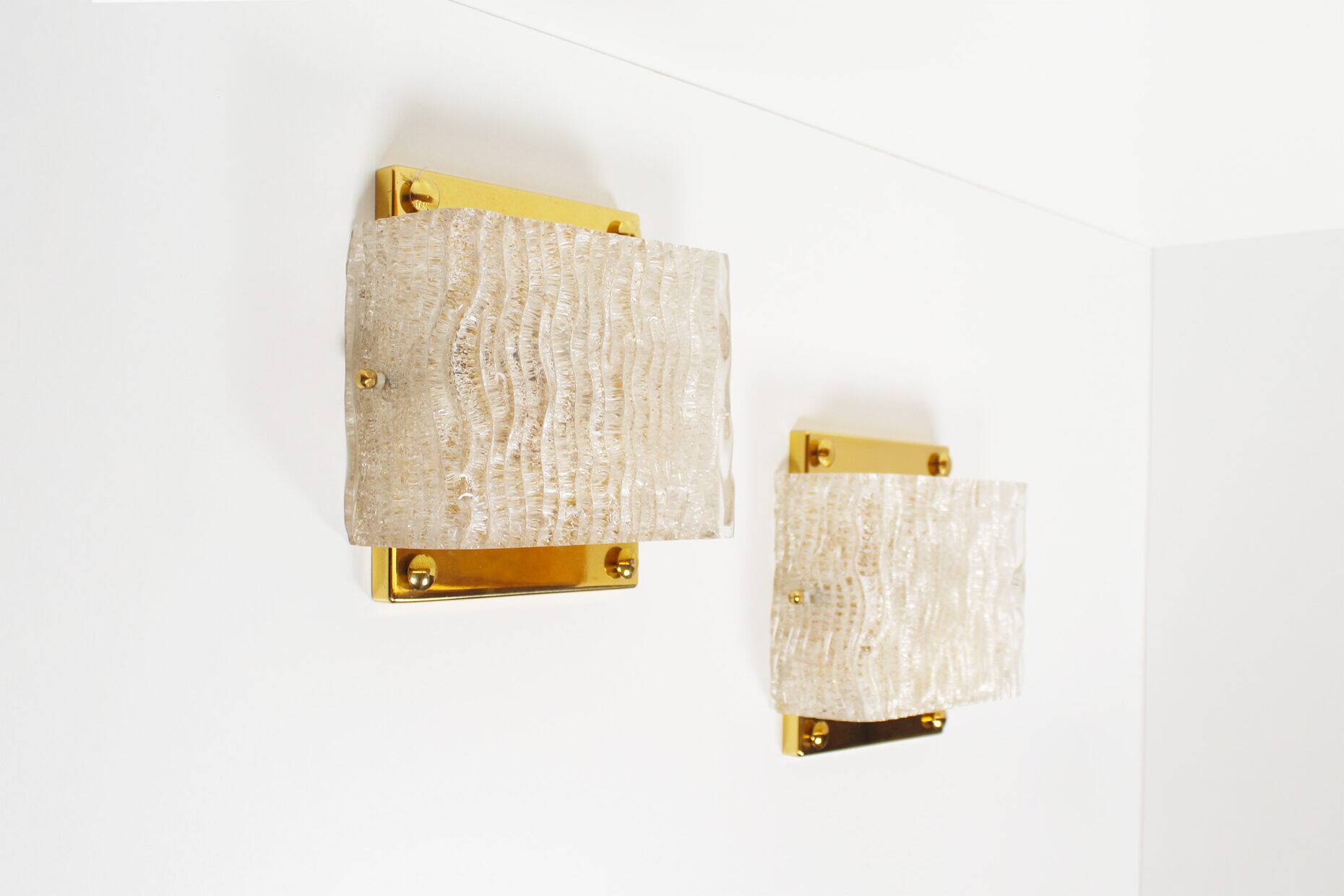 Pair of 1970s Italian brass & Murano glass wall lights