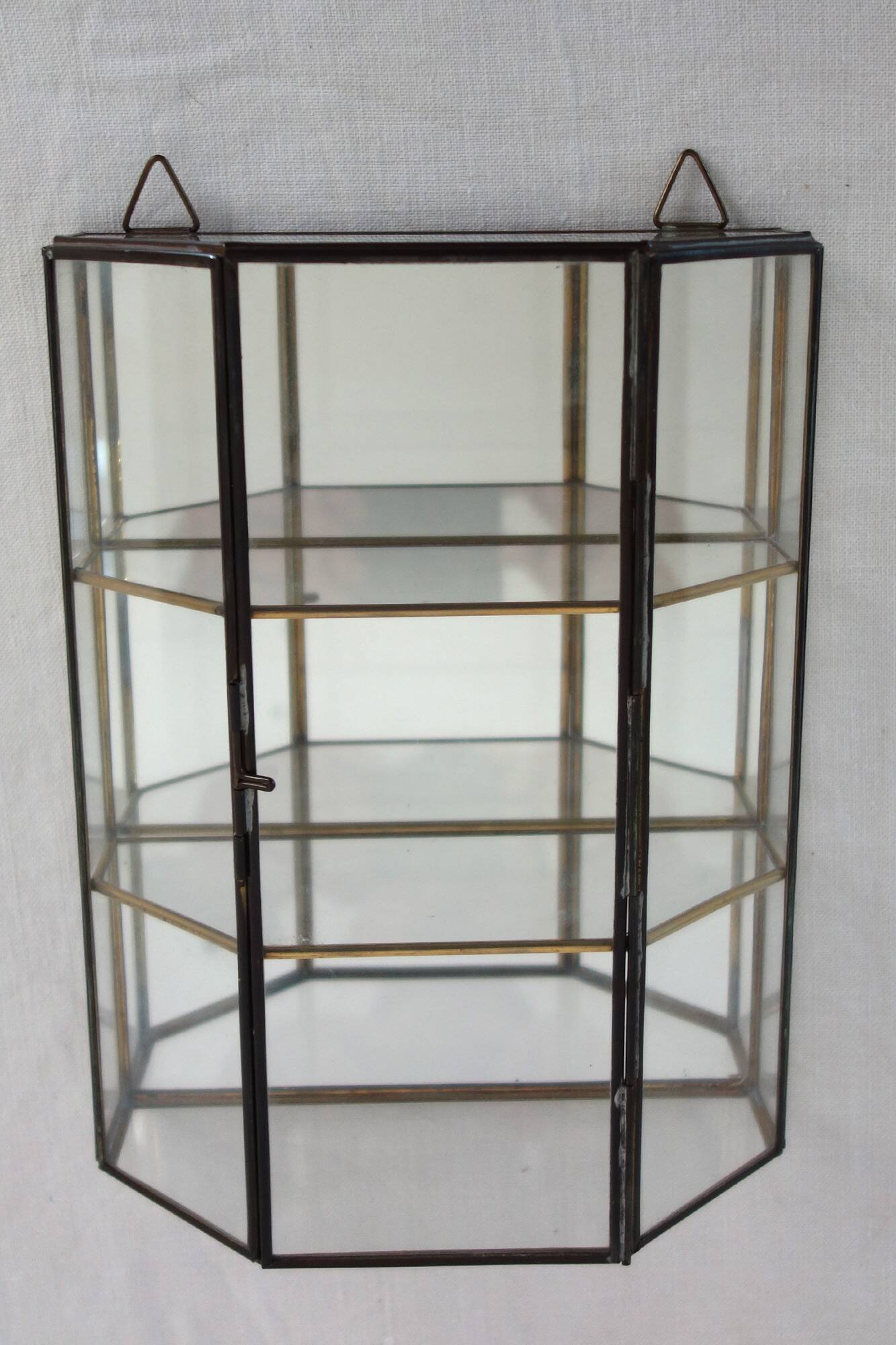 Vintage Wall Display Cabinet Glass, brass and mirror