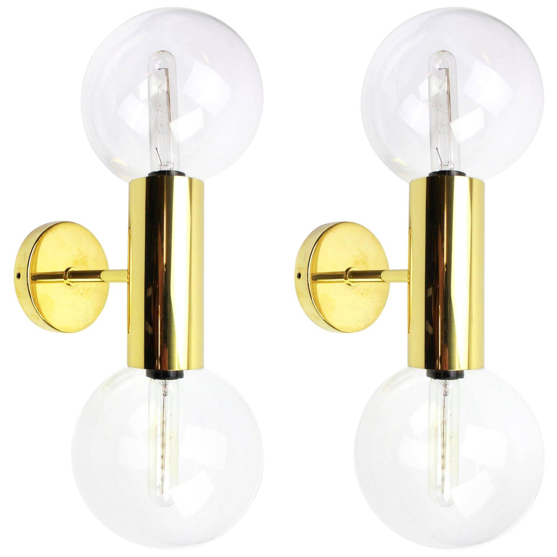 Pair of Sputnik wall sconces in brass, design by Motoko Ishii for Staff, Germany, 1970s.