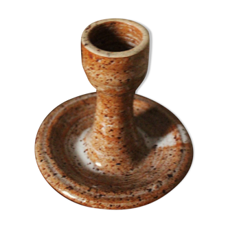 Vintage stoneware candle holder, round speckled red collection