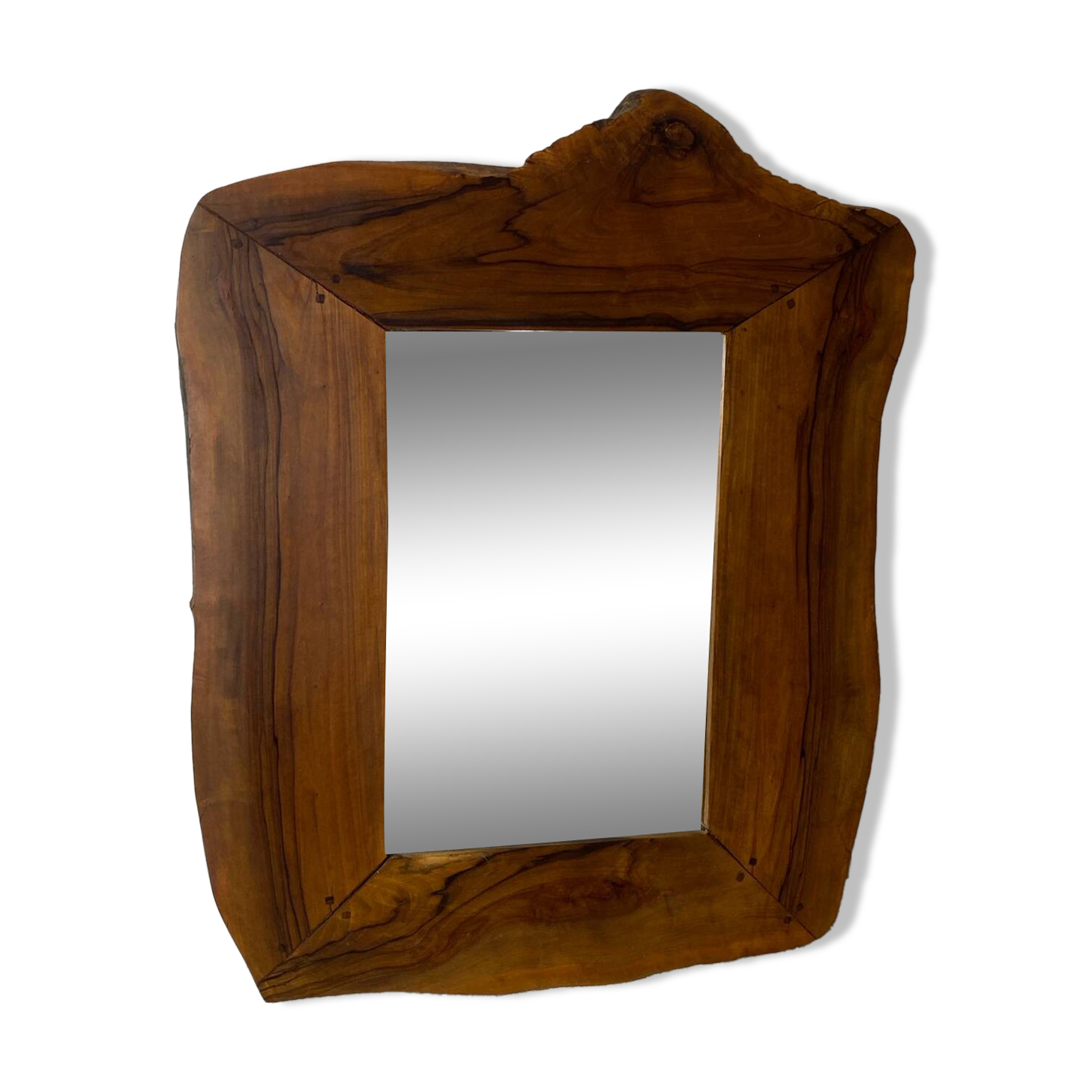 Vintage olive wood mirror in free form