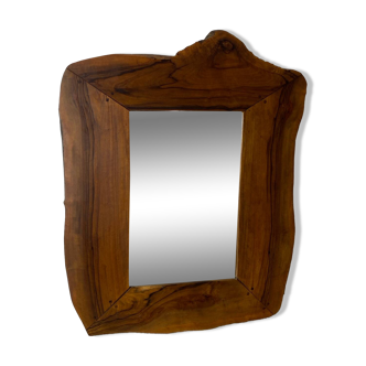 Vintage olive wood mirror in free form
