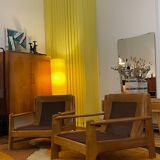 Pair of Danish armchairs from the 70s in leather and solid oak