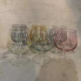 Set of 6 colored cognac glasses