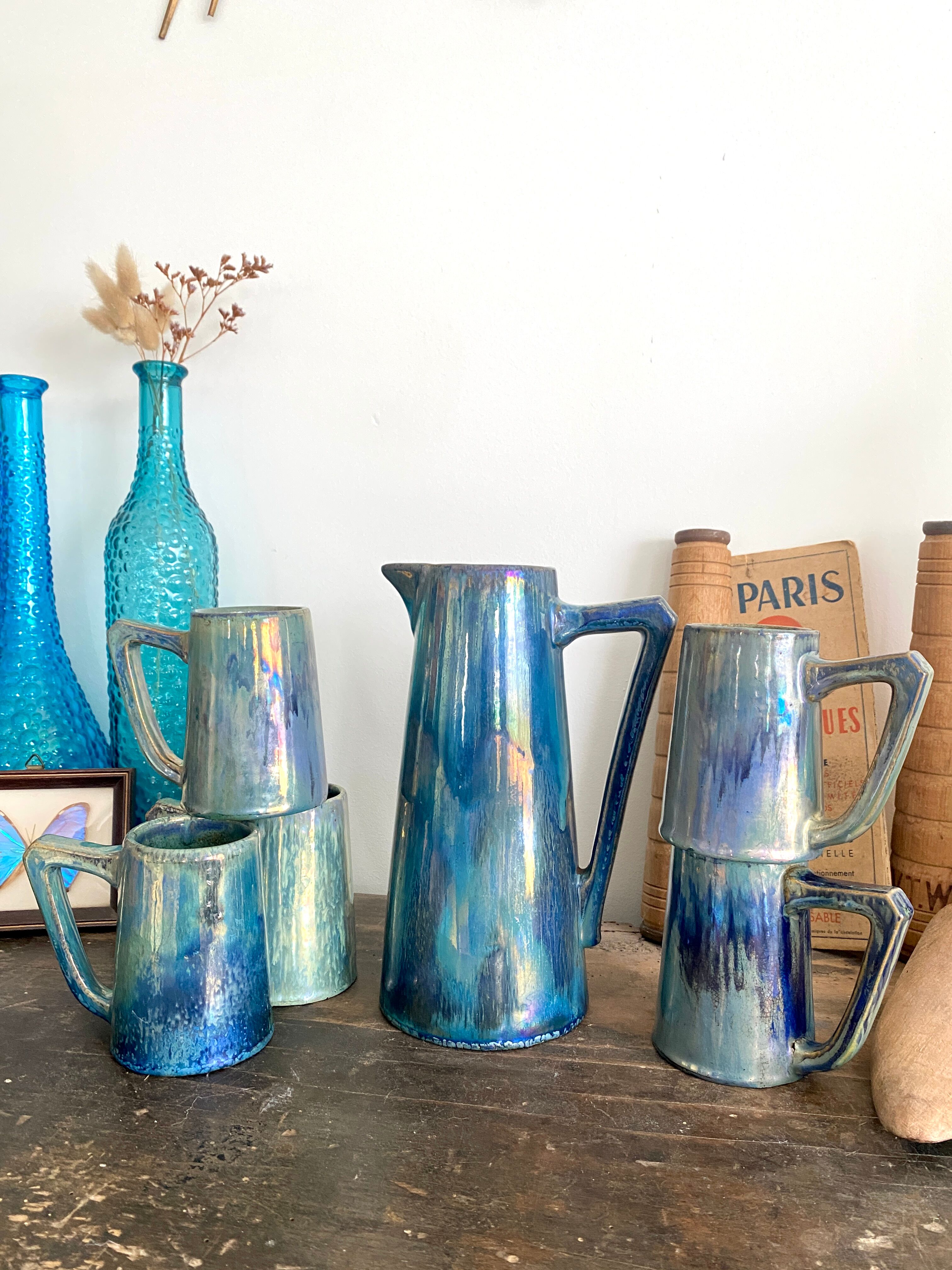Pichet et tasses en grès rambervillers