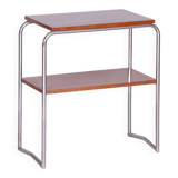 Restored Bauhaus Side Table, Hynek Gottwald, Walnut, Chrome, Czechia, 1930s